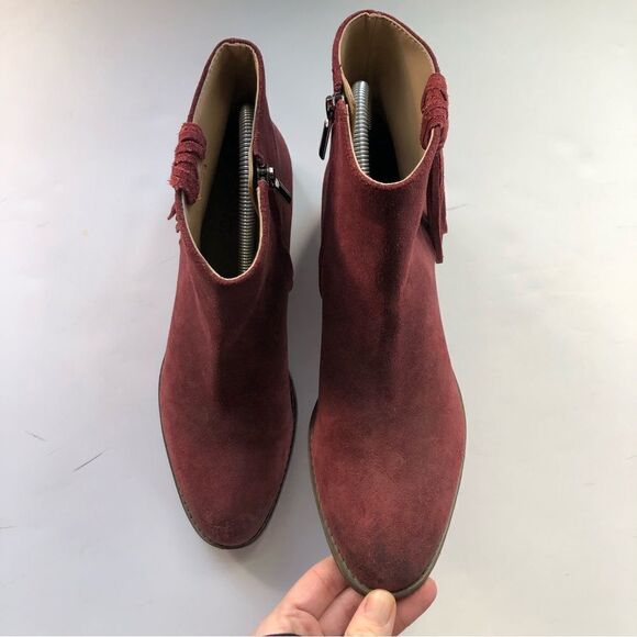 Karl Lagerfeld Paris Burgundy‎ Suede Fringe Ankle Booties Size 7.5 - Picture 7 of 10